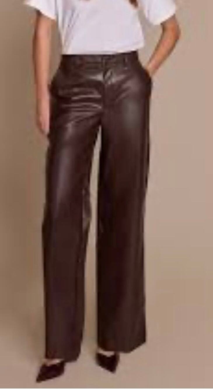 DARK CHOCOLATE FAUX LEATHER DART POCKET STRAIGHT LEG PANTS 4